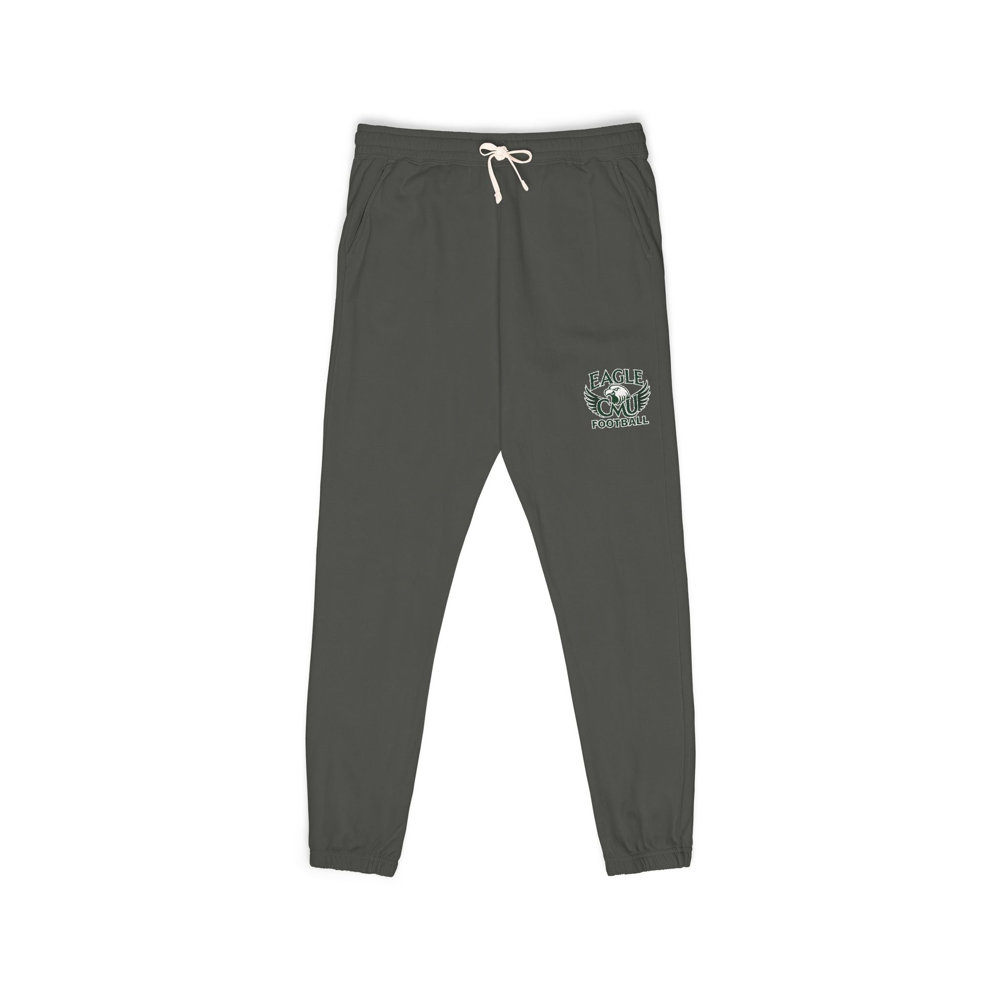 Embroidered Floral Crest Sweatpants — Garment-Dyed Fleece Joggers