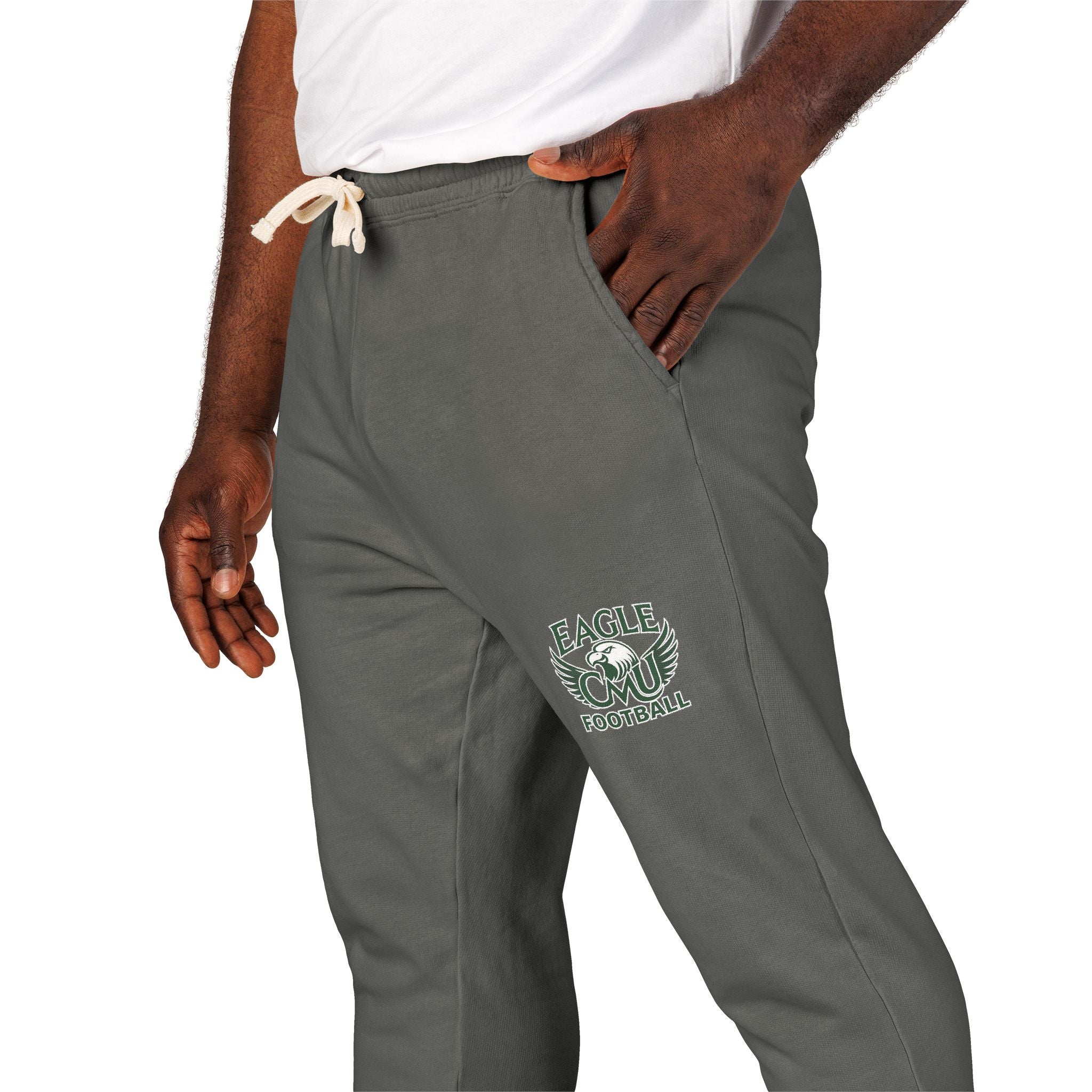 Embroidered Floral Crest Sweatpants — Garment-Dyed Fleece Joggers