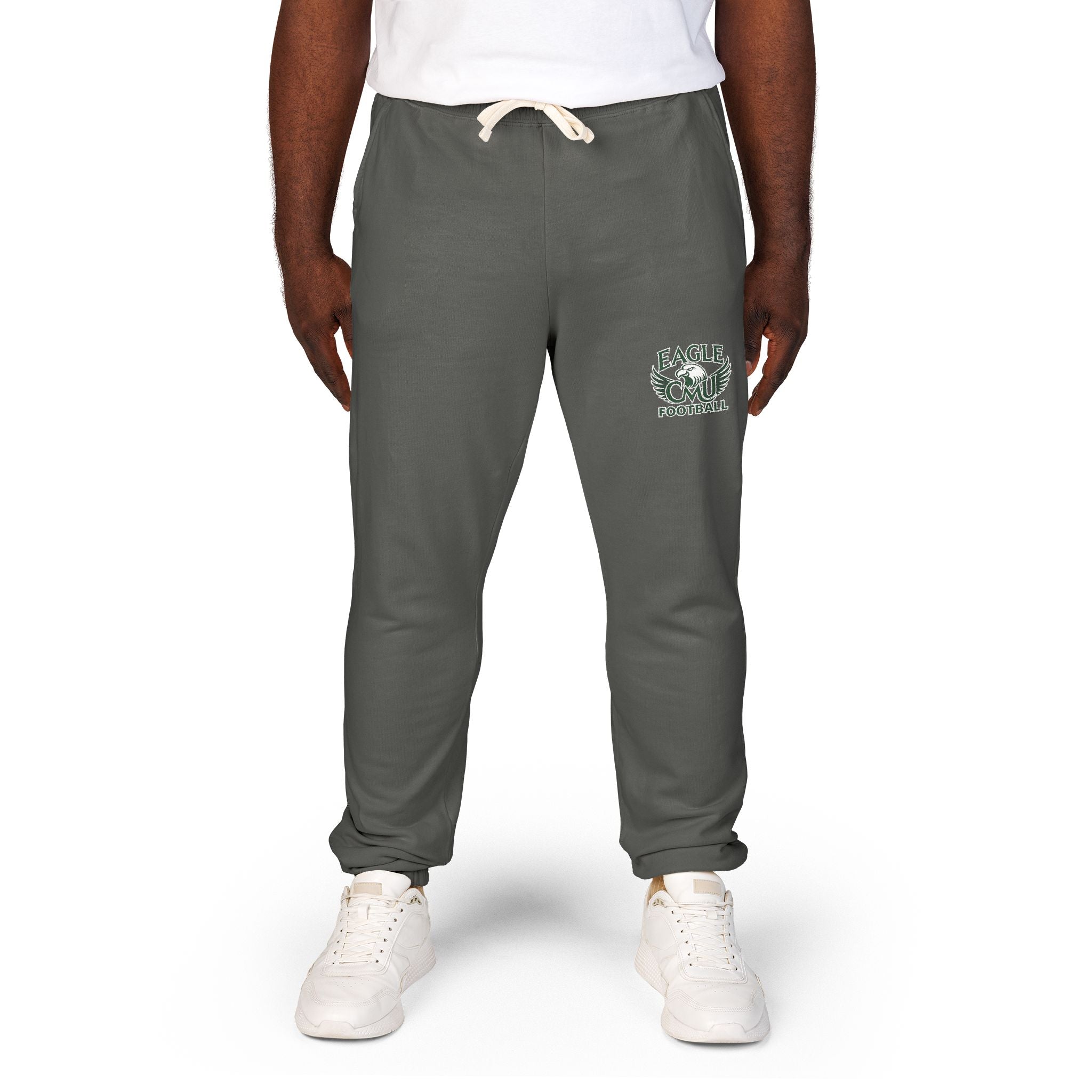 Embroidered Floral Crest Sweatpants — Garment-Dyed Fleece Joggers
