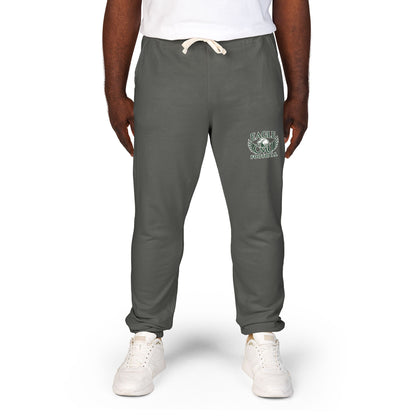 Embroidered Floral Crest Sweatpants — Garment-Dyed Fleece Joggers